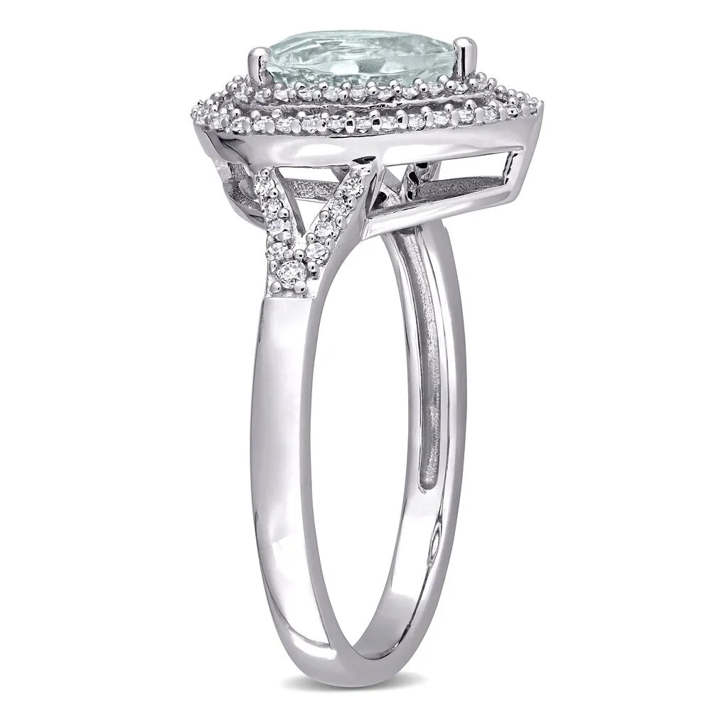 Miadora 14k White Gold Pear-cut Aquamarine & 1/4ct TDW Diamond Double Halo Engagement Ring sold by Zulily product image thumbnail 3