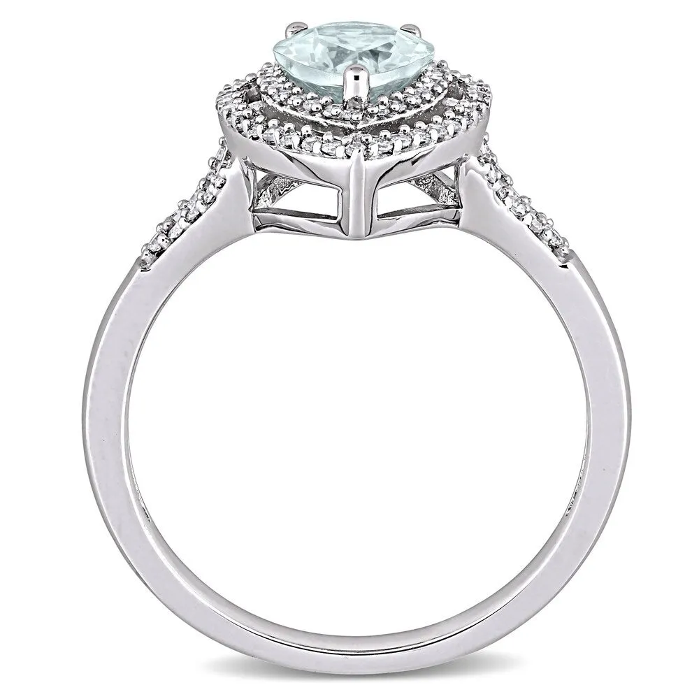 Miadora 14k White Gold Pear-cut Aquamarine & 1/4ct TDW Diamond Double Halo Engagement Ring sold by Zulily product image thumbnail 4