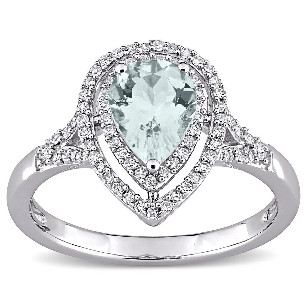 Miadora 14k White Gold Pear-cut Aquamarine & 1/4ct TDW Diamond Double Halo Engagement Ring sold by Zulily product image thumbnail 2
