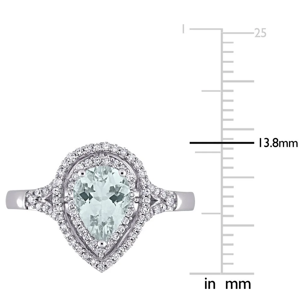 Miadora 14k White Gold Pear-cut Aquamarine & 1/4ct TDW Diamond Double Halo Engagement Ring sold by Zulily product image thumbnail 5