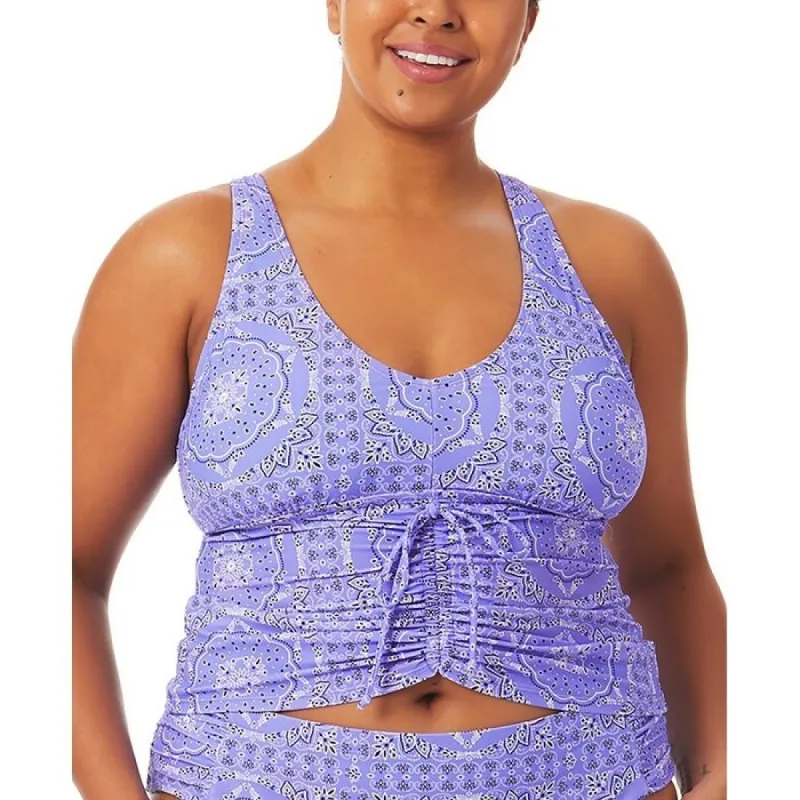 California Waves Women's Flowery Flow Ruched Tankini Top Swimsuit Purple Size 0X sold by Zulily