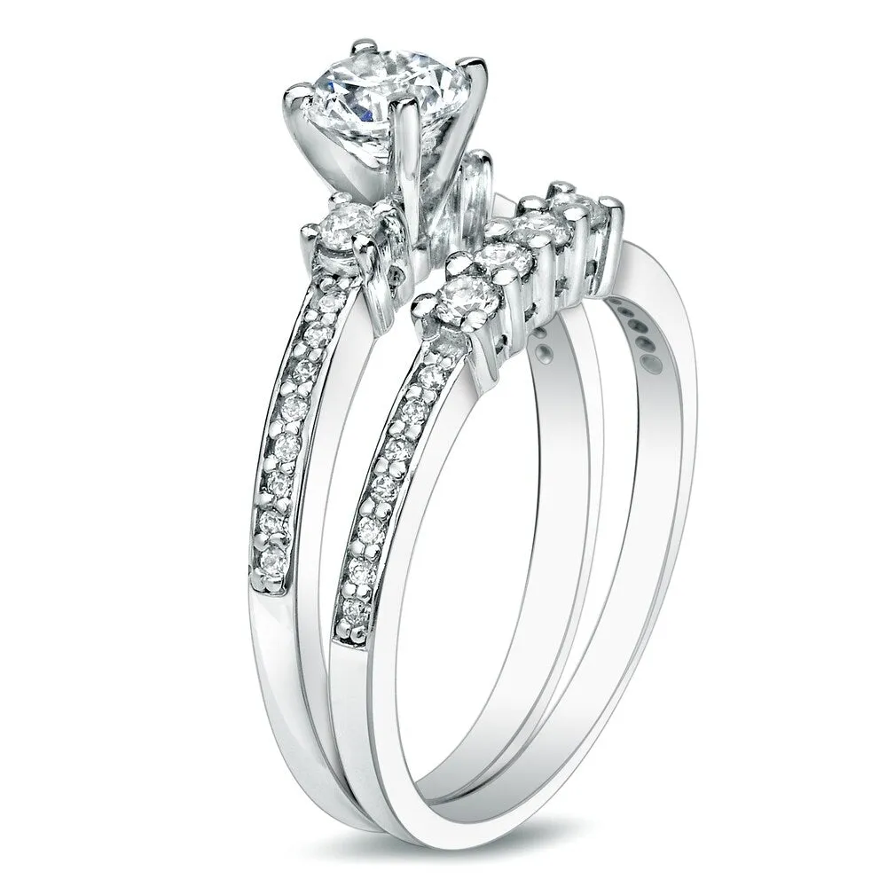 Auriya Platinum 1 carat TW Round 3-Stone Diamond Engagement Ring Set sold by Zulily product image thumbnail 4