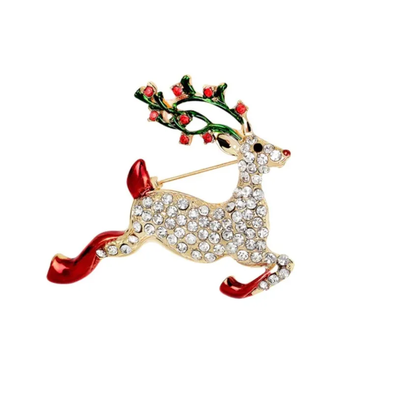 Don't AsK Red & Green Crystal Encrusted Prancing Reindeer Brooch sold by Zulily