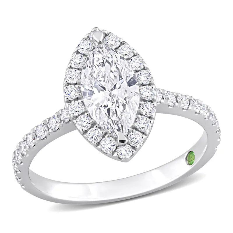 Created Forever 1ct TDW Marquise-Cut Lab-Grown Diamond with Tsavorite Accent Halo Engagement Ring in 14k White Gold sold by Zulily