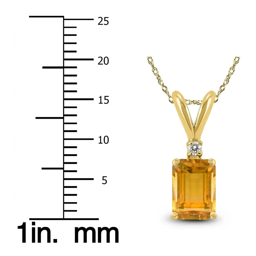 14K Yellow Gold 8x6MM Emerald Shaped Citrine and Diamond Pendant sold by Zulily product image thumbnail 3