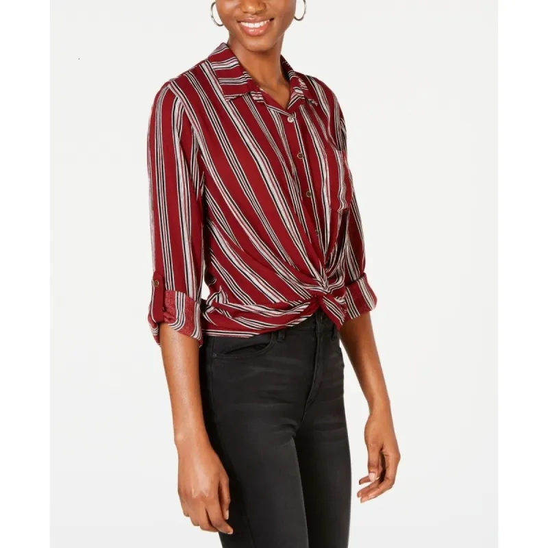 Self Esteem Juniors' Striped Twist-Front Button-Up Shirt Red Size Small sold by Zulily