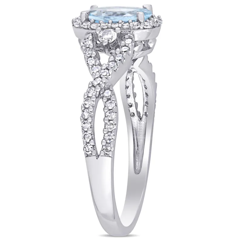 Miadora 5/8ct TGW Aquamarine White Sapphire and 1/3ct TW Diamond Halo Ring in 10k White Gold sold by Zulily
