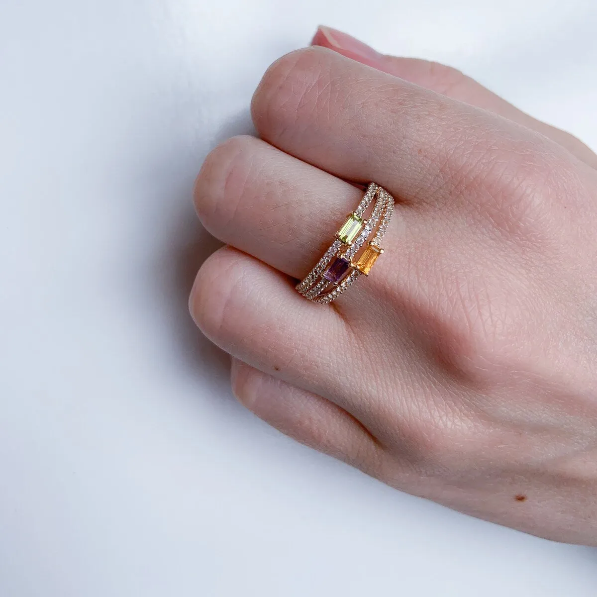 Multi Color Citrine, Peridot, Amethyst & White Topaz Multi Row Ring in Yellow Plated Sterling Silver by Miadora sold by Zulily product image thumbnail 5