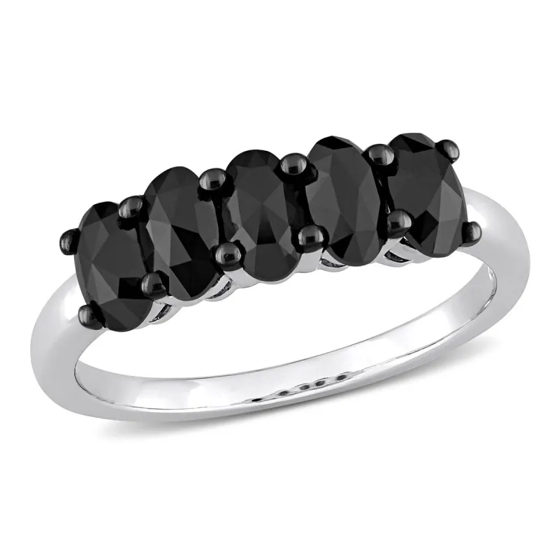 Miadora 1 1/4ct TDW Oval-Cut Black Diamond 5-Stone Semi-Eternity Band Ring in 10k White Gold sold by Zulily