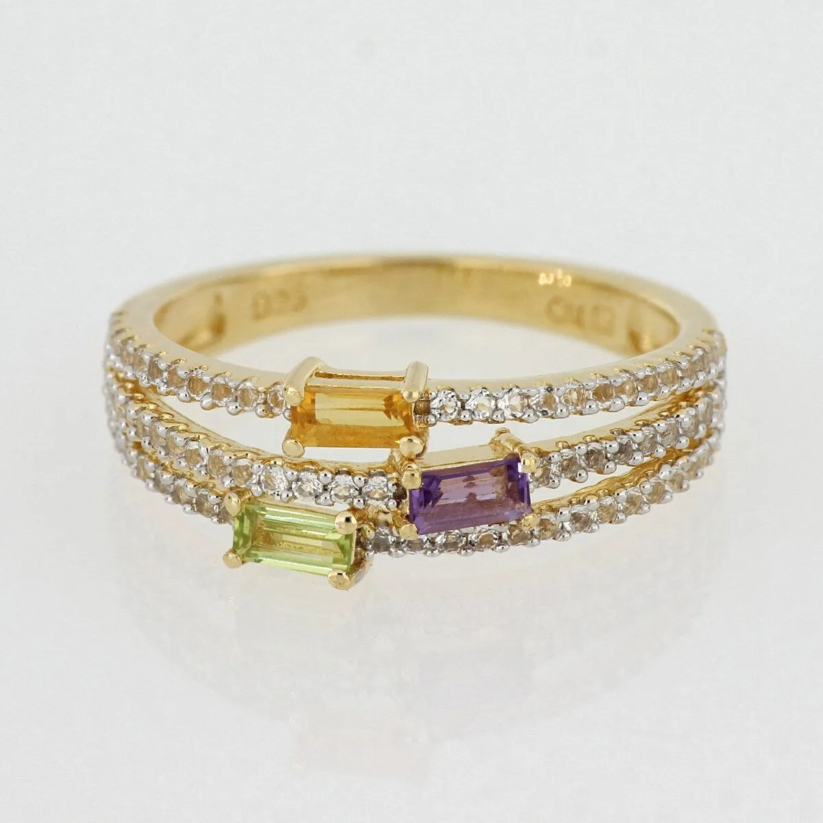 Multi Color Citrine, Peridot, Amethyst & White Topaz Multi Row Ring in Yellow Plated Sterling Silver by Miadora sold by Zulily