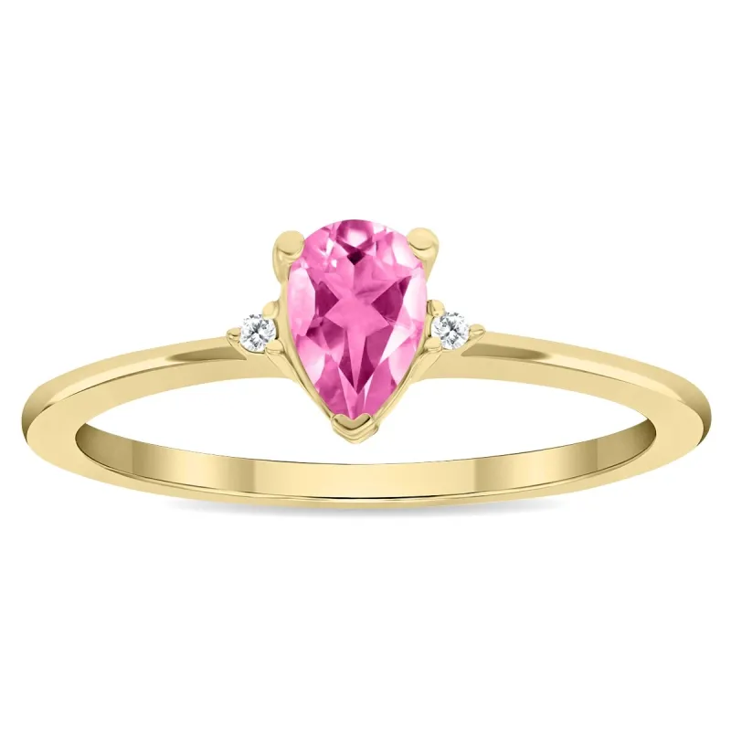 Women's Pear Shaped Pink Topaz and Diamond Classic Band in 10K Yellow Gold sold by Zulily