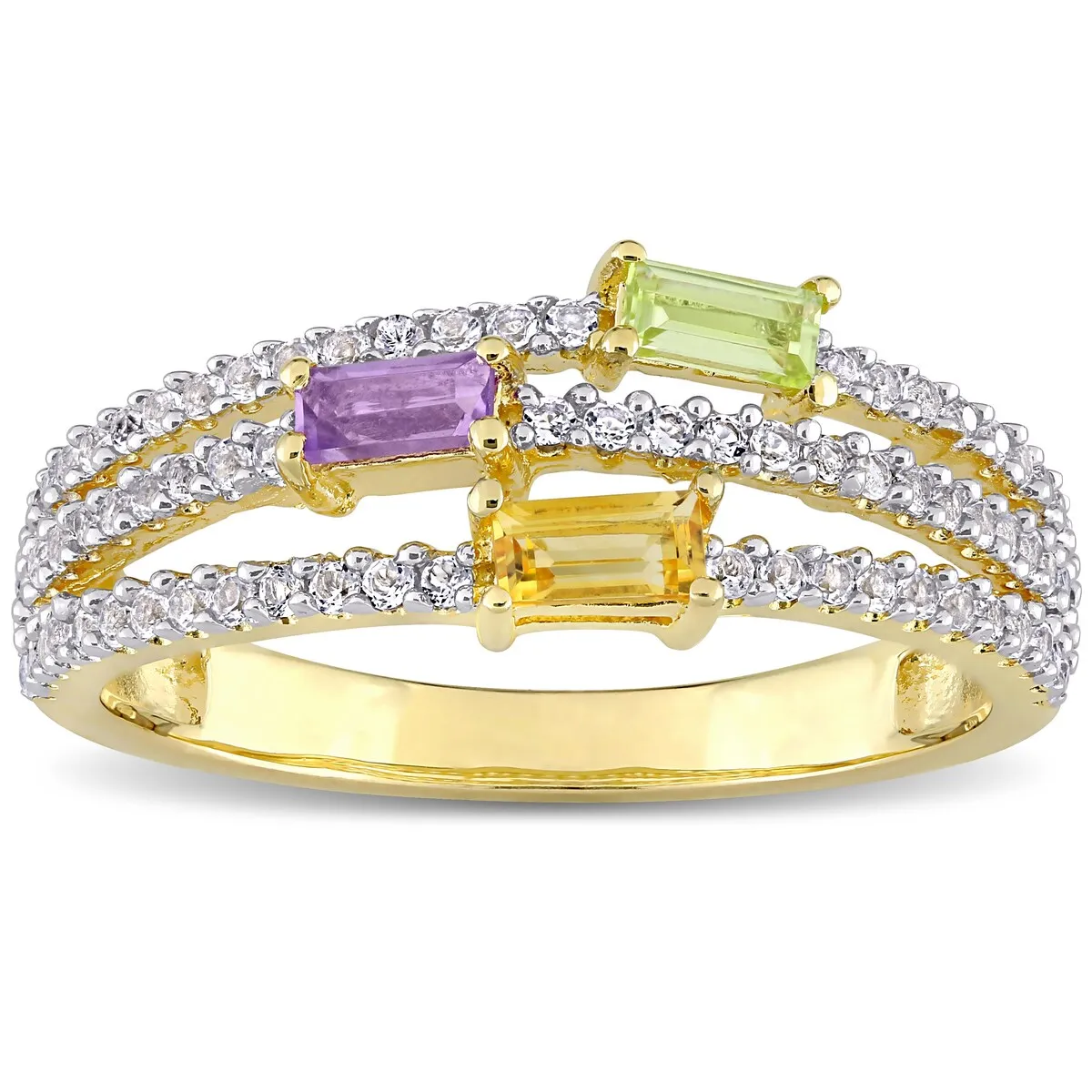 Multi Color Citrine, Peridot, Amethyst & White Topaz Multi Row Ring in Yellow Plated Sterling Silver by Miadora sold by Zulily product image thumbnail 4