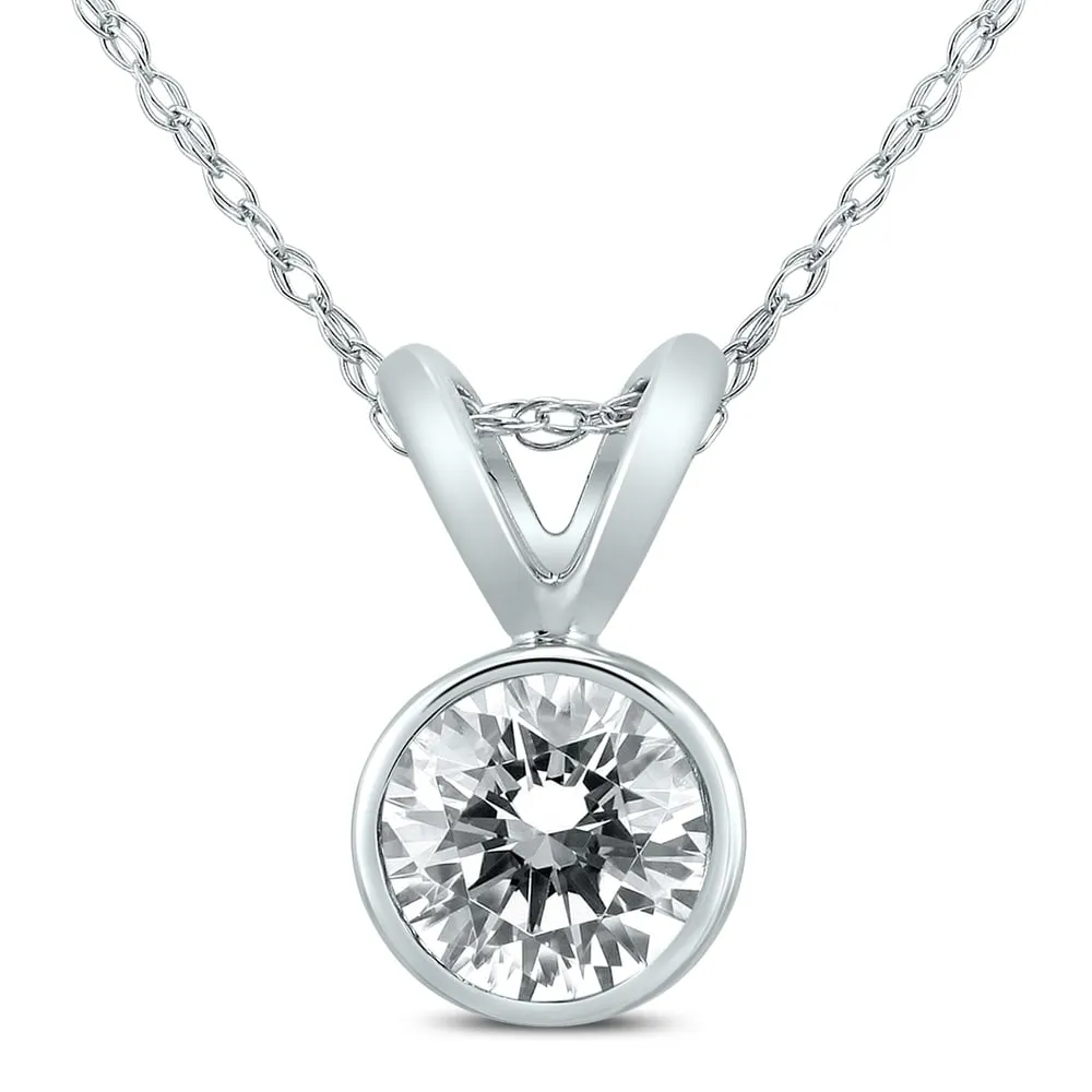 1/2 Carat Solitaire Diamond Bezel Pendant in 14K White Gold sold by Zulily