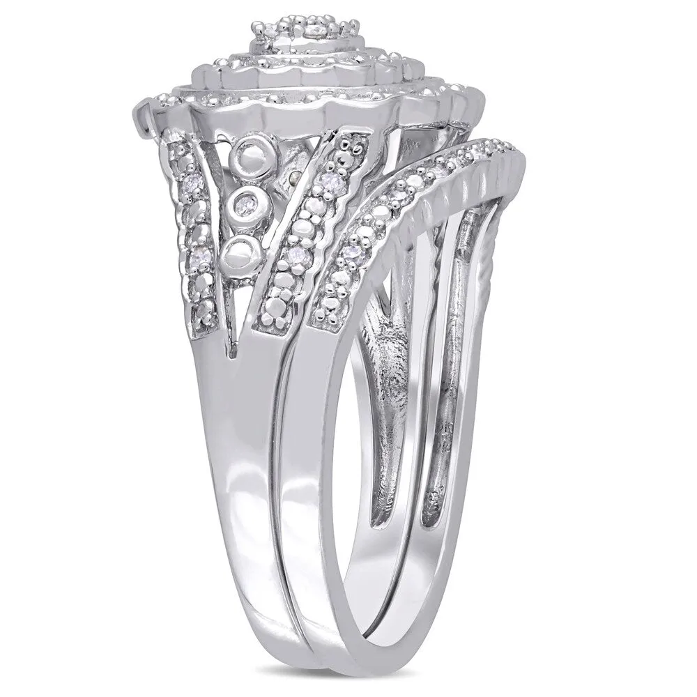 Miadora Sterling Silver 1/4ct TDW Diamond Double Floral Halo Bridal Ring Set sold by Zulily product image thumbnail 2