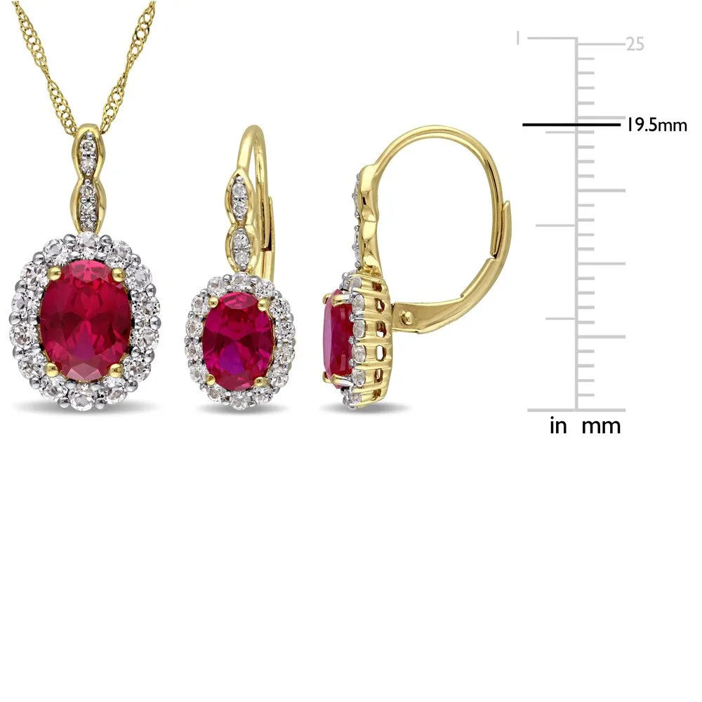 Miadora Signature Collection 14k Yellow Gold Created Ruby White Topaz & Diamond Necklace and Leverback Earrings Set sold by Zulily product image thumbnail 2