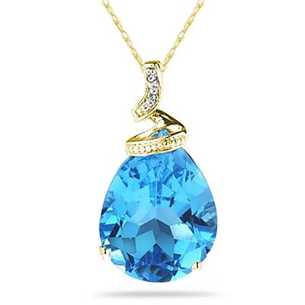 5 Carat Pear Shaped Blue Topaz & Diamond Pendant in 10K Yellow Gold sold by Zulily