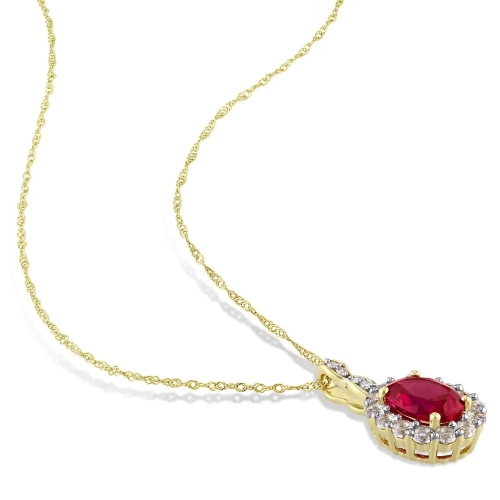Miadora Signature Collection 14k Yellow Gold Created Ruby White Topaz & Diamond Necklace and Leverback Earrings Set sold by Zulily product image thumbnail 4