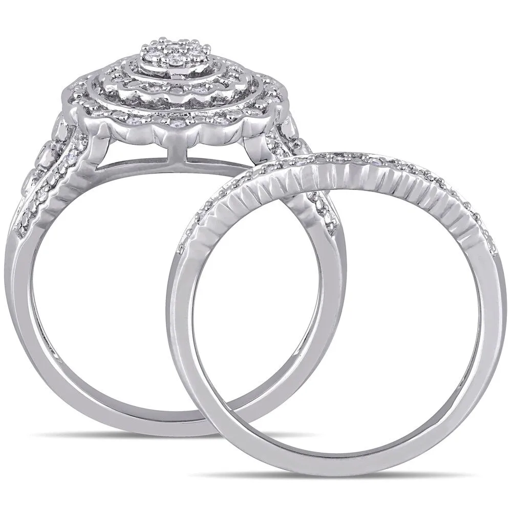 Miadora Sterling Silver 1/4ct TDW Diamond Double Floral Halo Bridal Ring Set sold by Zulily product image thumbnail 3