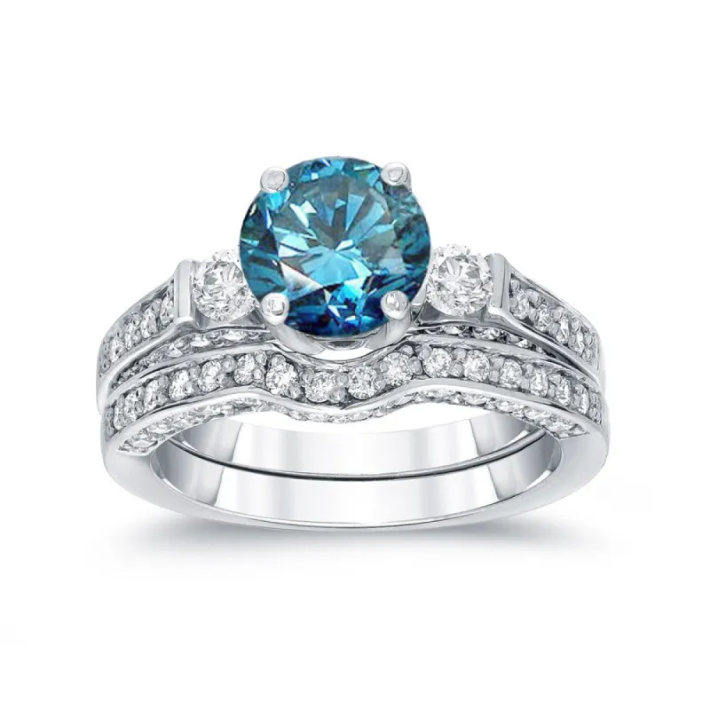 Auriya 14k Gold 2ctw 3-Stone Blue Diamond Engagement Ring Set sold by Zulily