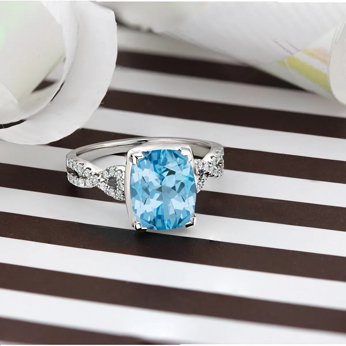 Auriya 3 9/10ct Cushion-cut Sky-blue Topaz and Diamond Engagement Ring 1/5ctw 14k Gold sold by Zulily