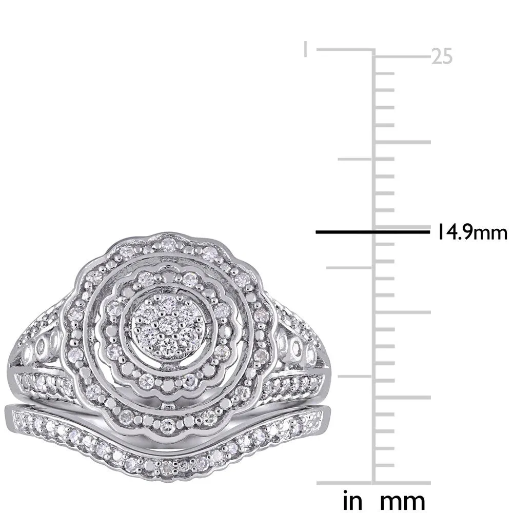 Miadora Sterling Silver 1/4ct TDW Diamond Double Floral Halo Bridal Ring Set sold by Zulily product image thumbnail 4
