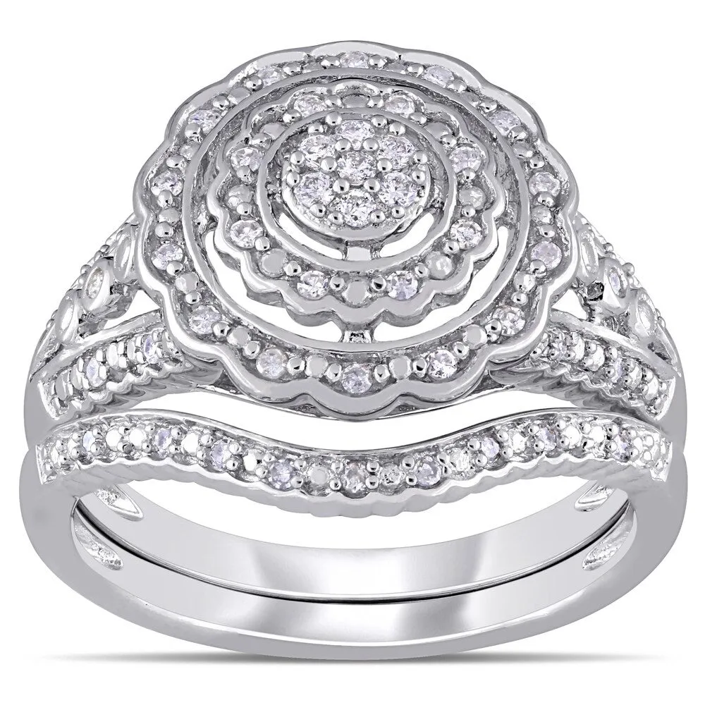 Miadora Sterling Silver 1/4ct TDW Diamond Double Floral Halo Bridal Ring Set sold by Zulily
