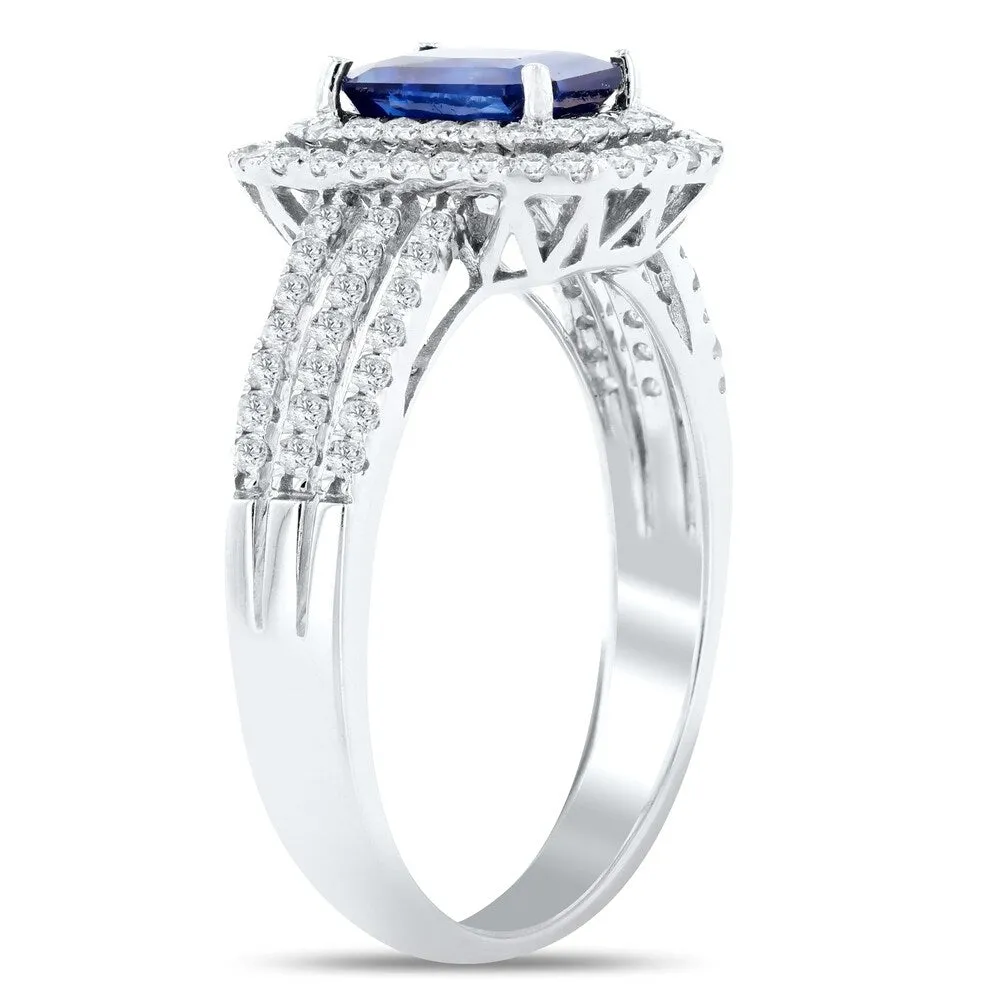 Auriya 18k White Gold 1 1/10ct Emerald-Cut Blue Sapphire and 1/2ctw Halo Diamond Engagement Ring sold by Zulily product image thumbnail 3