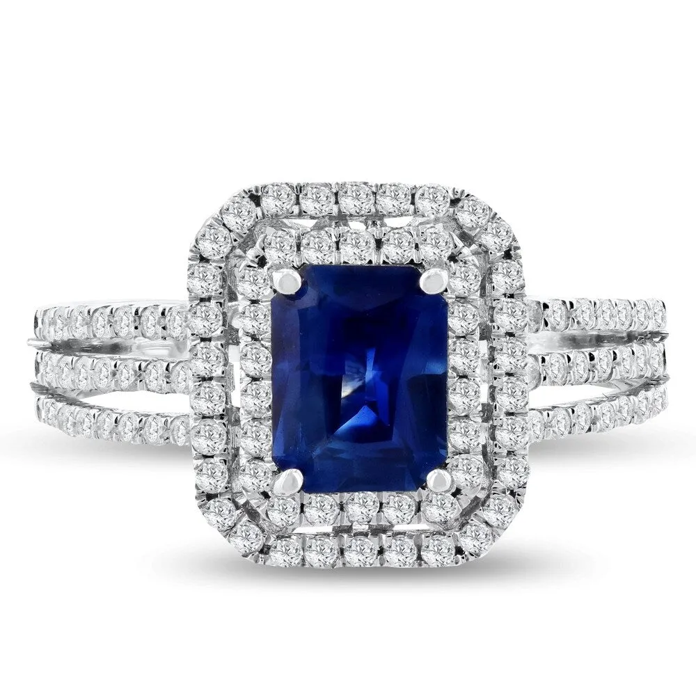 Auriya 18k White Gold 1 1/10ct Emerald-Cut Blue Sapphire and 1/2ctw Halo Diamond Engagement Ring sold by Zulily product image thumbnail 2