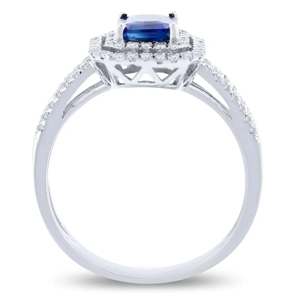 Auriya 18k White Gold 1 1/10ct Emerald-Cut Blue Sapphire and 1/2ctw Halo Diamond Engagement Ring sold by Zulily product image thumbnail 4