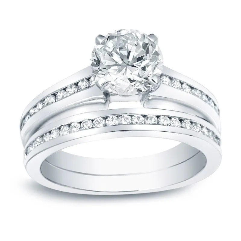Auriya 1 1/2cttw Round Diamond Engagement Ring Set Platinum Certified sold by Zulily
