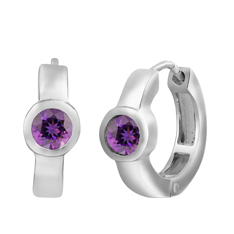 Sterling Silver with Natural Amethyst Hoop Earring sold by Zulily