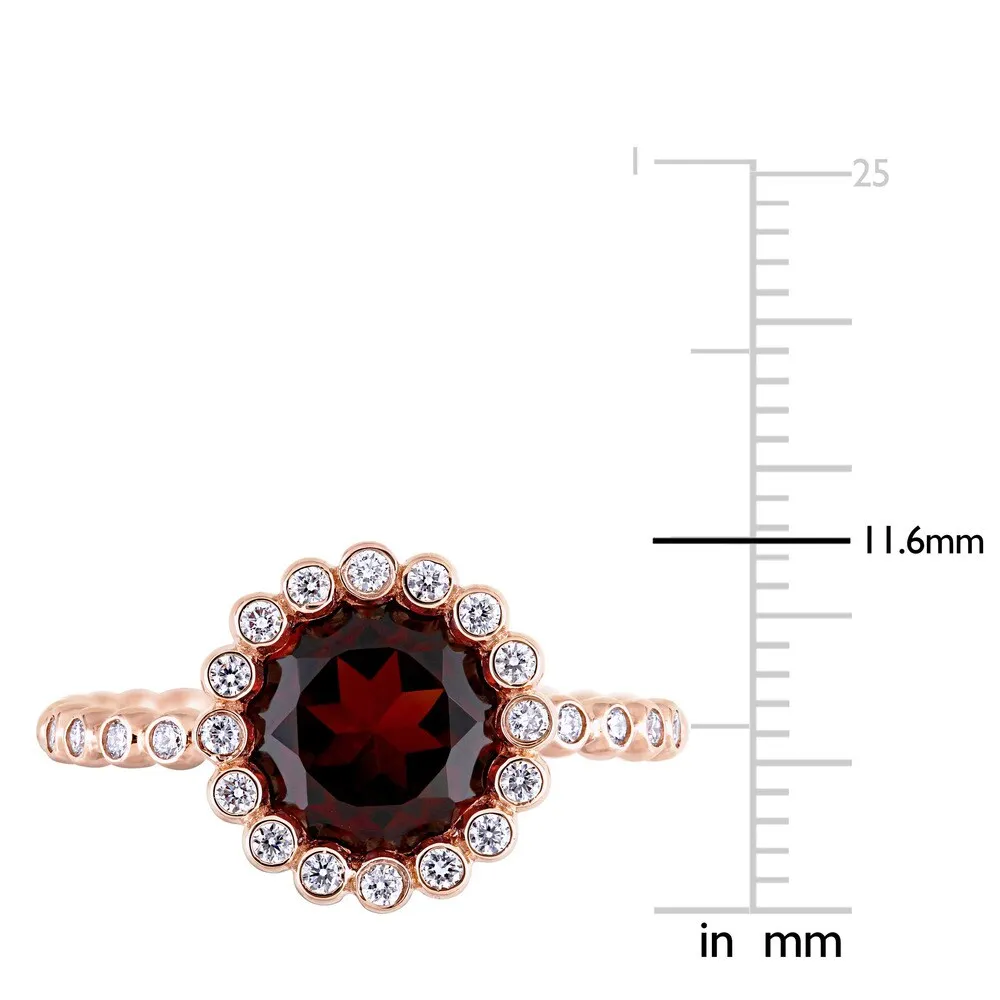 Miadora Signature Collection 14k Rose Gold Garnet and 1/4ct TDW Diamond Beaded Halo Solitaire Engagement Ring - Red sold by Zulily product image thumbnail 5