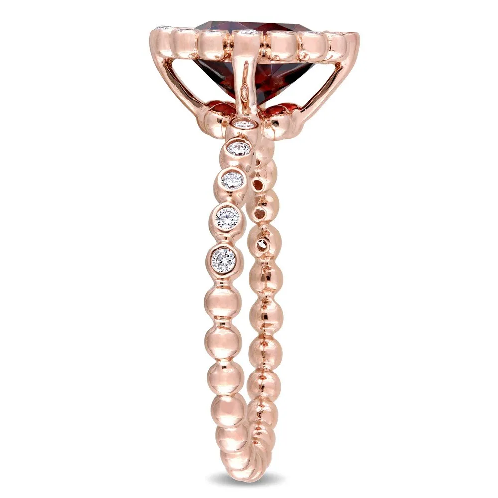 Miadora Signature Collection 14k Rose Gold Garnet and 1/4ct TDW Diamond Beaded Halo Solitaire Engagement Ring - Red sold by Zulily product image thumbnail 2