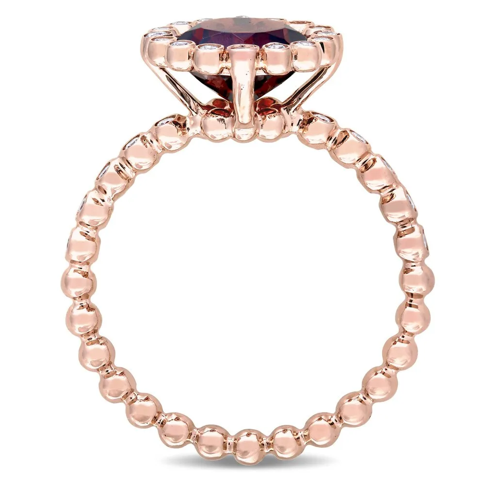 Miadora Signature Collection 14k Rose Gold Garnet and 1/4ct TDW Diamond Beaded Halo Solitaire Engagement Ring - Red sold by Zulily product image thumbnail 3