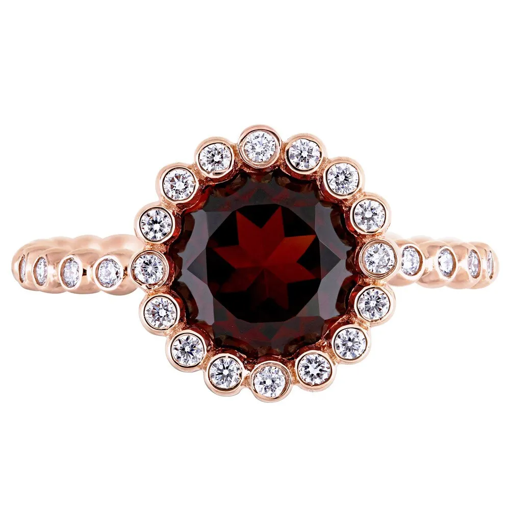 Miadora Signature Collection 14k Rose Gold Garnet and 1/4ct TDW Diamond Beaded Halo Solitaire Engagement Ring - Red sold by Zulily product image thumbnail 4