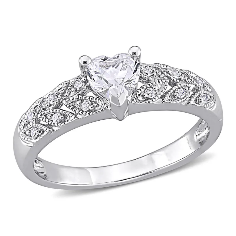 Miadora Sterling Silver Created White Sapphire and Diamond Accent Vintage Heart Engagement Ring sold by Zulily