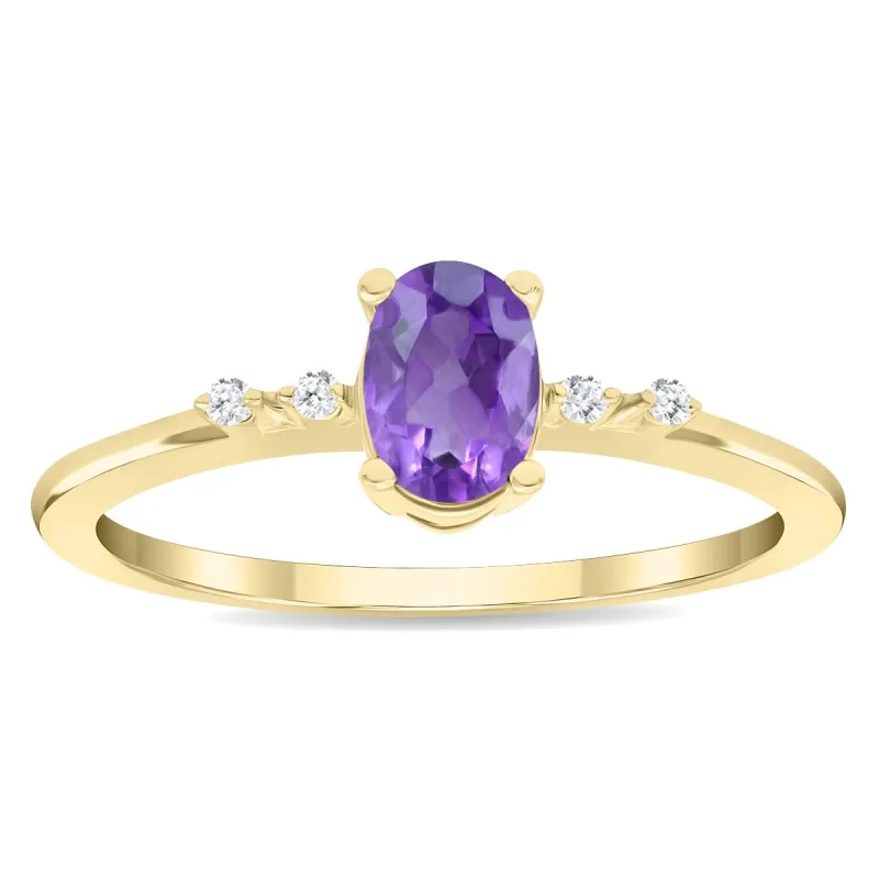 Women's Oval Shaped Amethyst and Diamond Sparkle Ring in 10K Yellow Gold sold by Zulily