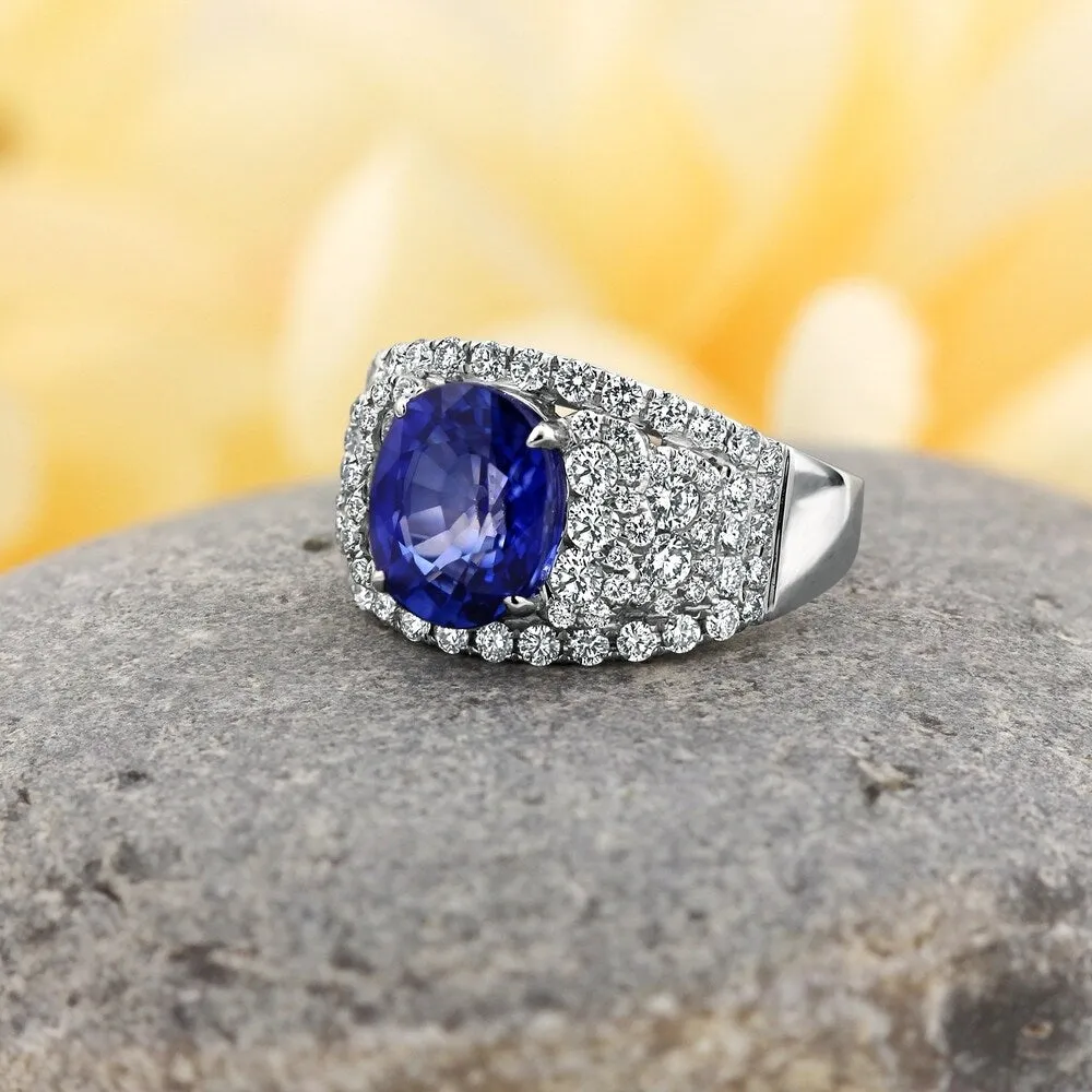Auriya 8 1/3ct Oval-cut Blue Sapphire and 1 1/3ctw Pave Diamond Ring 18K Gold sold by Zulily
