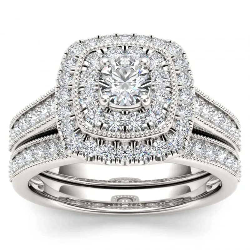 De Couer 14k White Gold 3/4ct TDW Diamond Double Halo Bridal Ring Set sold by Zulily