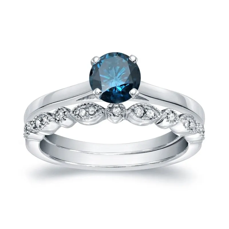 Auriya Vintage Stackable 2/3ctw Solitaire Blue Diamond Engagement Ring Set 14K Gold sold by Zulily