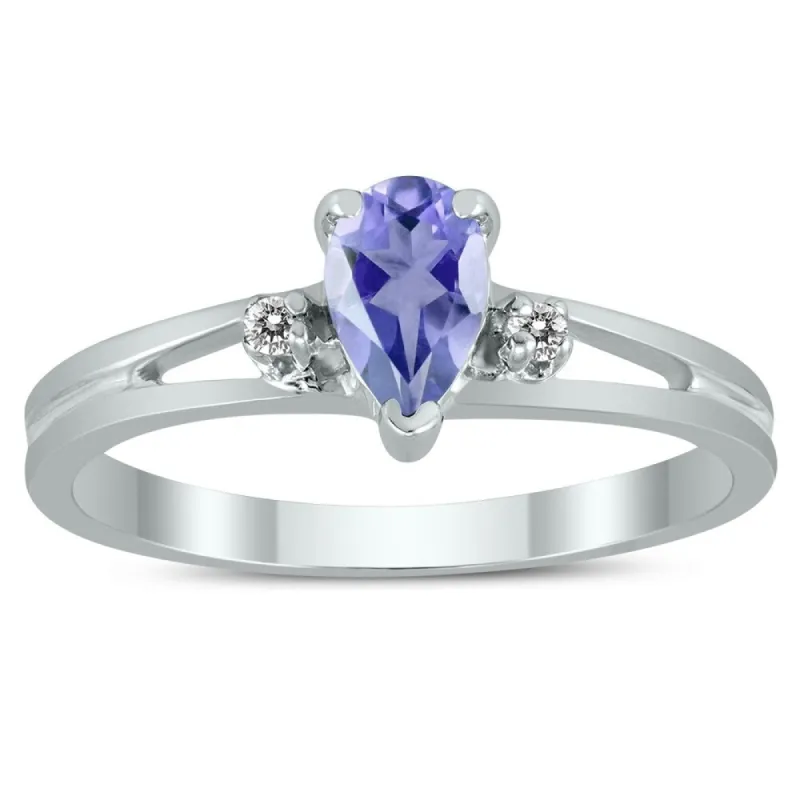 6X4MM Tanzanite and Diamond Pear Shaped Open Three Stone Ring in 10K White Gold sold by Zulily