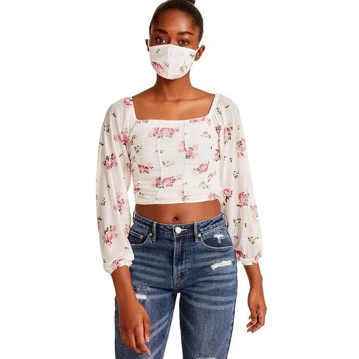 Madden Girl Junior's Floral Print Peasant Top With Mask White Size X-Large sold by Zulily