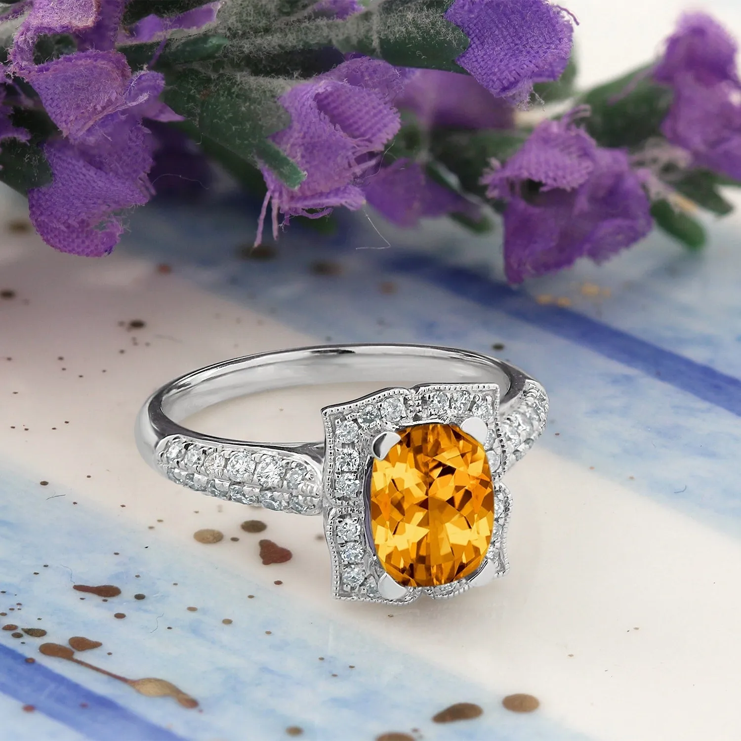 Auriya 1 3/8ct Fancy Cushion-cut Citrine Halo Diamond Engagement Ring 1/3ctw 14k Gold sold by Zulily