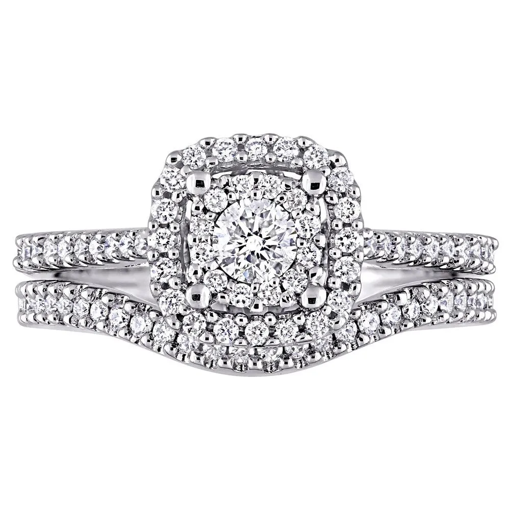 Miadora Signature Collection 10k White Gold 5/8ct TDW Diamond Halo Bridal Ring Set (G-H, I1-I2) sold by Zulily product image thumbnail 5