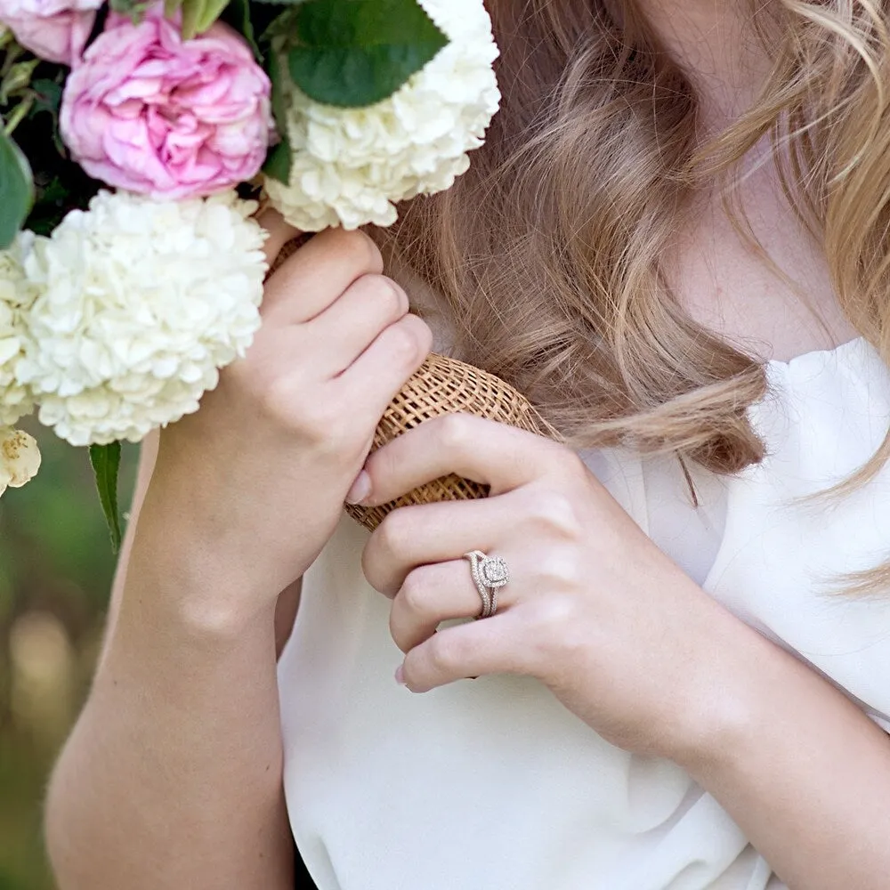 Miadora Signature Collection 10k White Gold 5/8ct TDW Diamond Halo Bridal Ring Set (G-H, I1-I2) sold by Zulily product image thumbnail 2