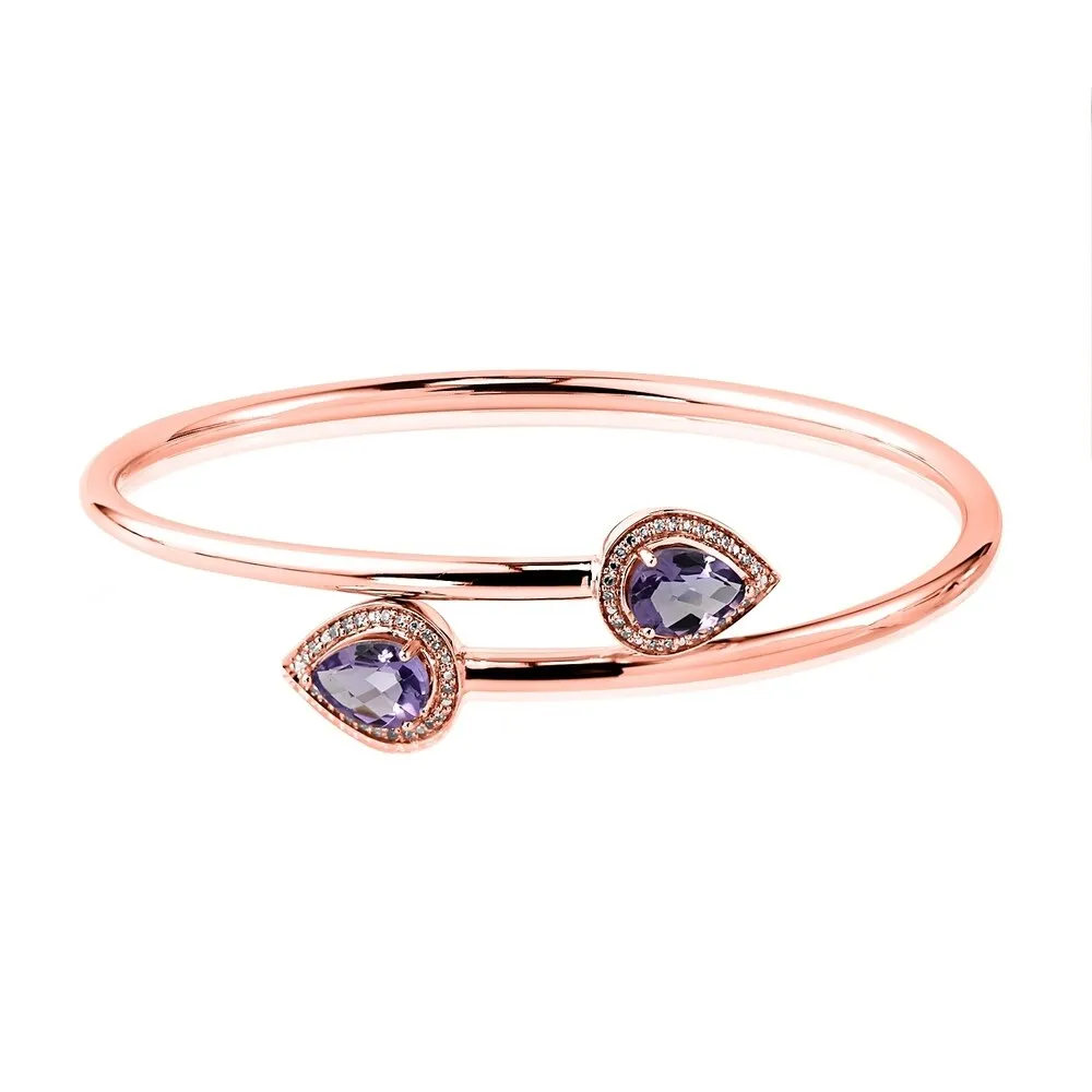 Stackable 2ct Pear Shaped Purple Amethyst Bypass Bangle Bracelet with Diamond Accents by Auriya in Gold over Silver sold by Zulily product image thumbnail 3