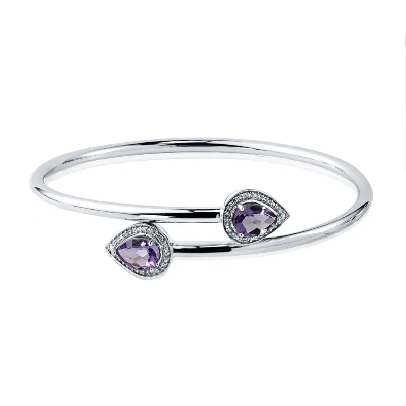 Stackable 2ct Pear Shaped Purple Amethyst Bypass Bangle Bracelet with Diamond Accents by Auriya in Gold over Silver sold by Zulily