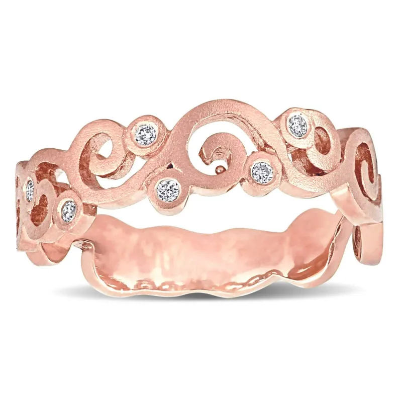 Miadora 14k Rose Gold Diamond Accent Vintage Filigree Station Eternity Wedding Band Ring sold by Zulily