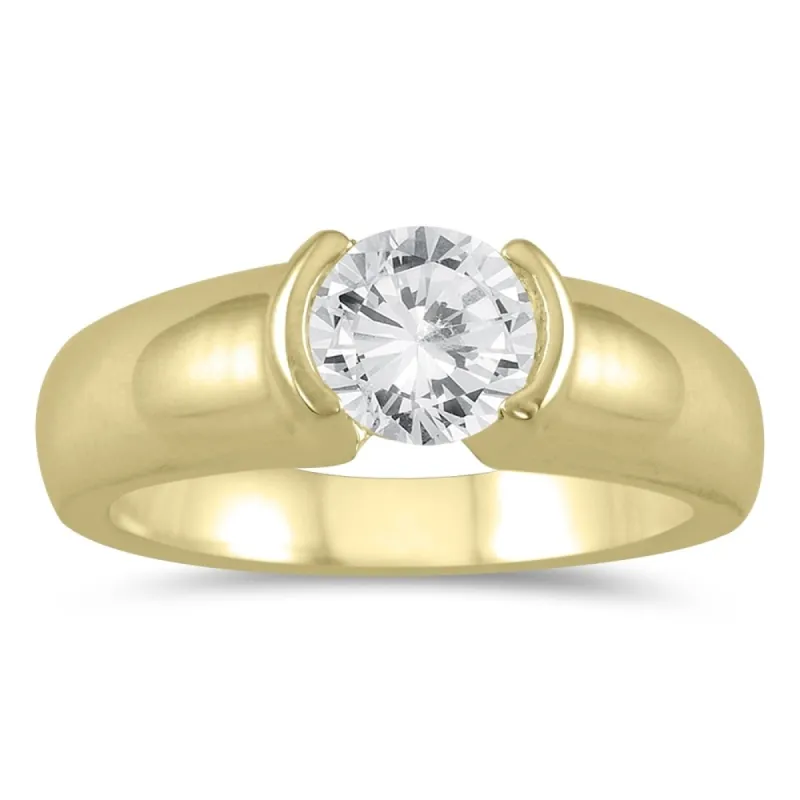 AGS Certified 3/4 Carat Half Bezel Diamond Solitaire Ring in 14K Yellow Gold (I-J Color, I2-I3 Clarity) sold by Zulily