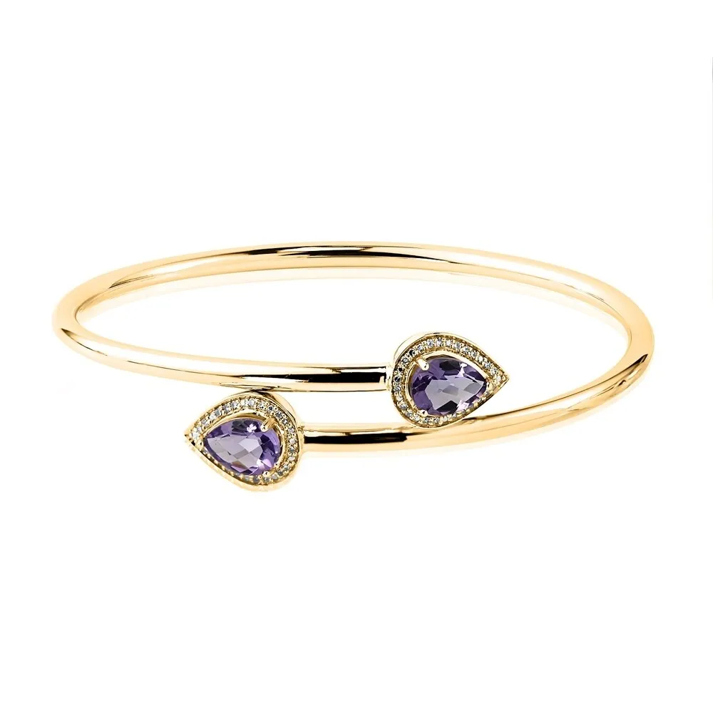 Stackable 2ct Pear Shaped Purple Amethyst Bypass Bangle Bracelet with Diamond Accents by Auriya in Gold over Silver sold by Zulily product image thumbnail 2